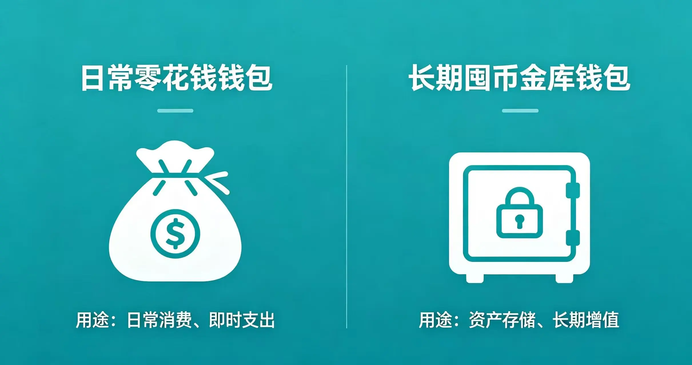 资金分层管理示意图，区分日常零花钱钱包和长期囤币金库钱包
