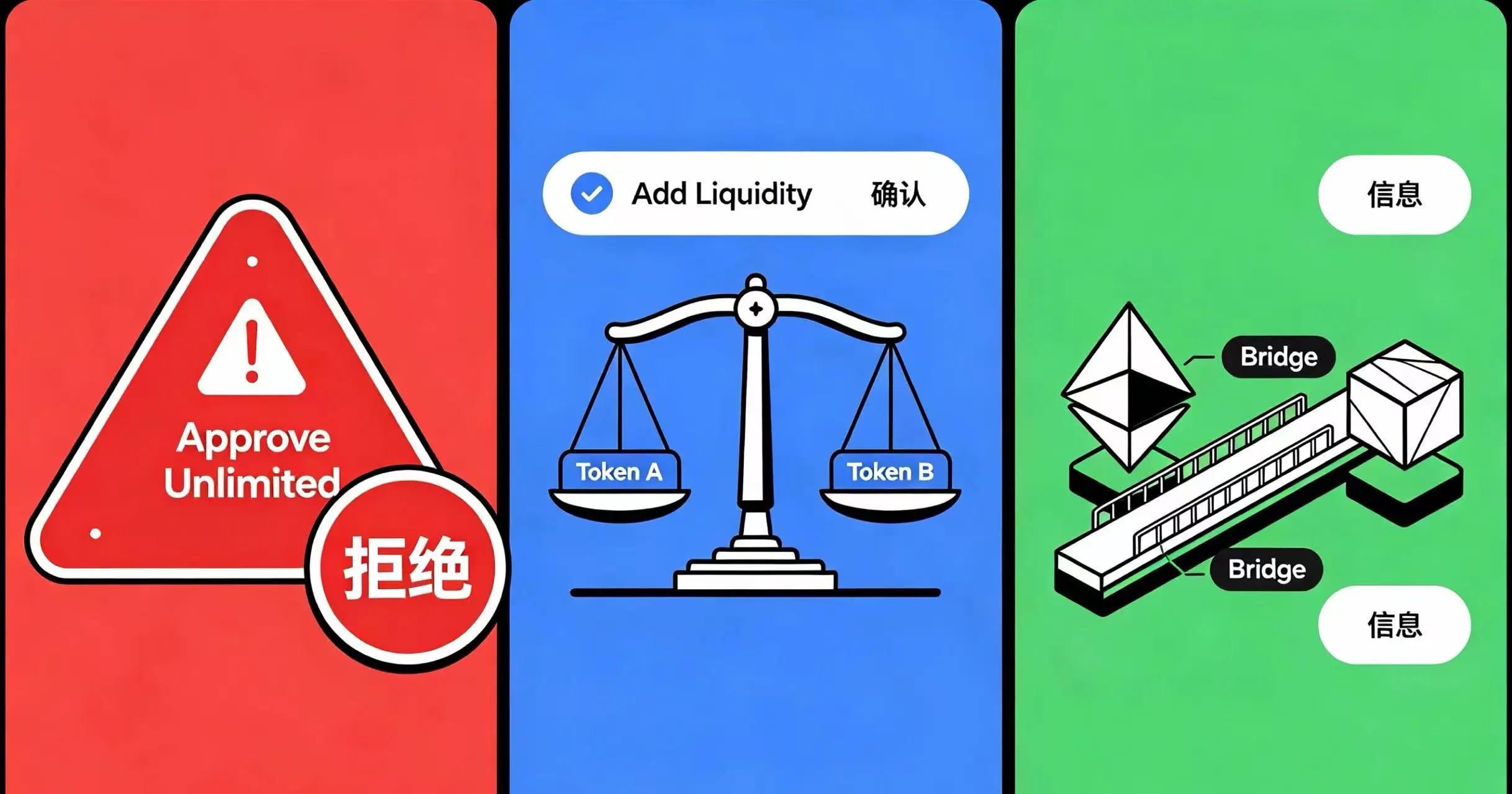 DeFi 签名类型与风险警示示意图