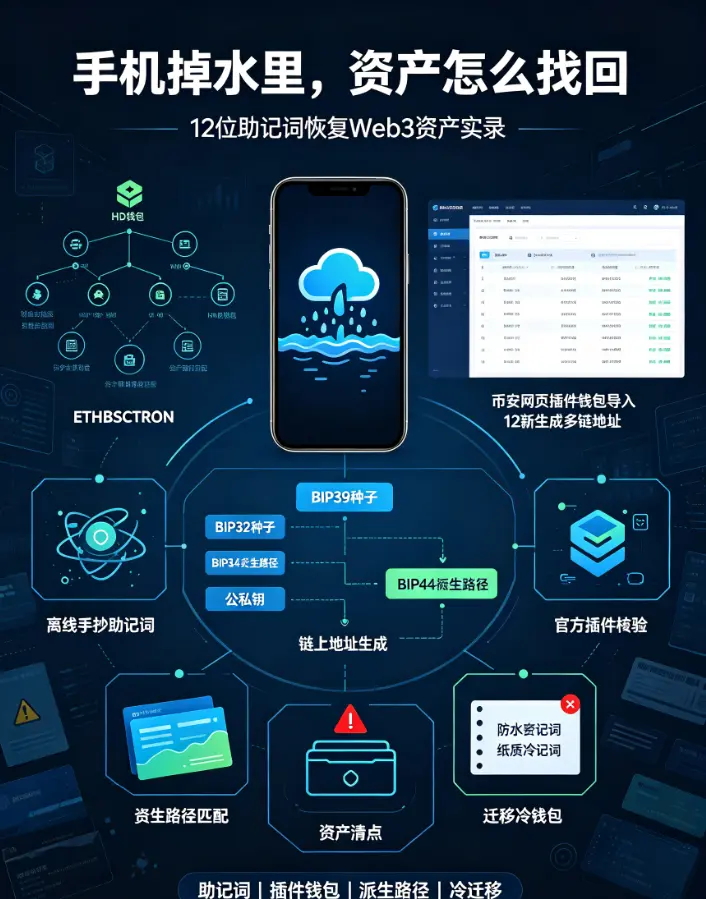 手机掉水里，iCloud也丢了？仅靠一串12位助记词在比安网页插件钱包恢复所有资金的实录